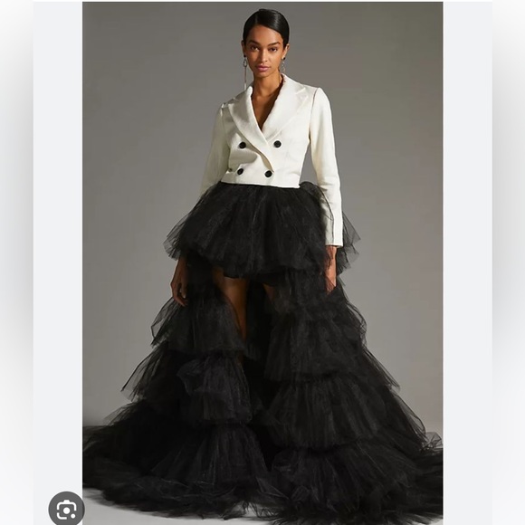 Anthropologie Morphine Fashion Madonna Strapless Tiered Tulle Asymmetric Dress - Picture 2 of 8